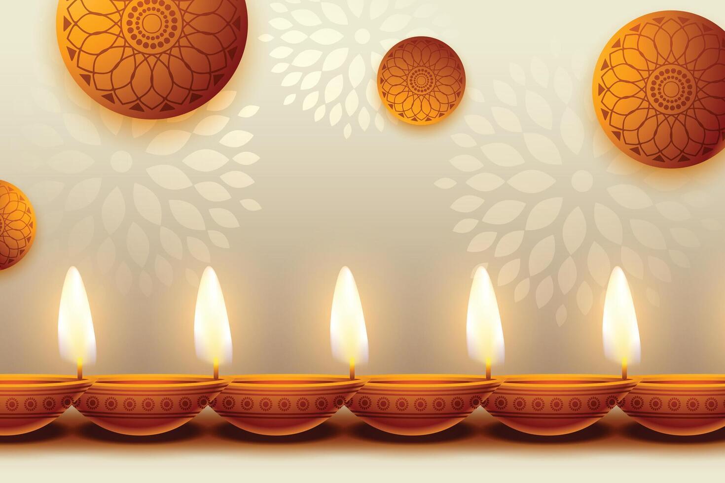 five diya or lamp set template for diwali festival celebration vector