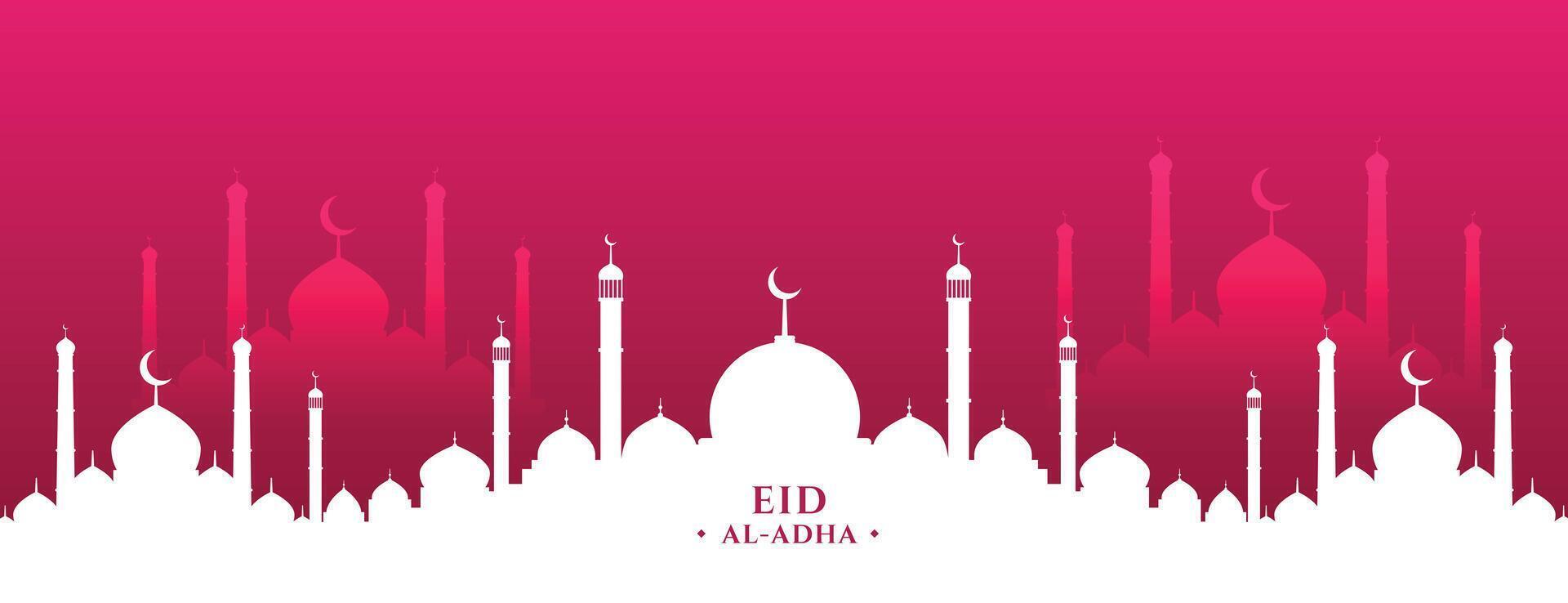 eid al adha mubarak with islamic mosque in flat colors banner vector