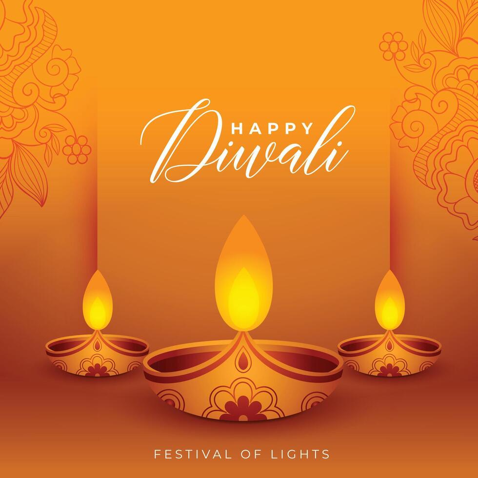 elegant diwali diya on glowing indian style background vector