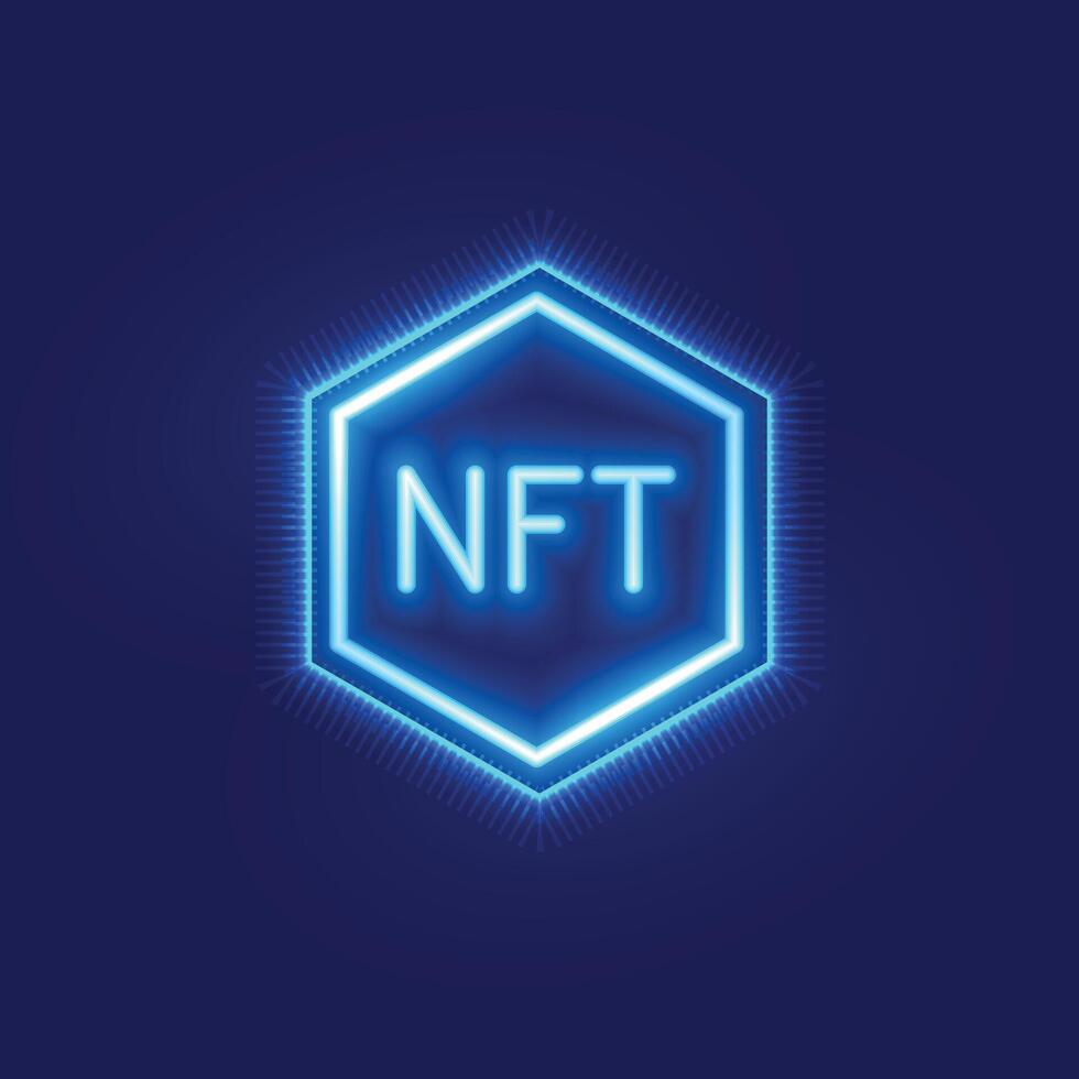 Nft non fungible token concept with neon light effect vector