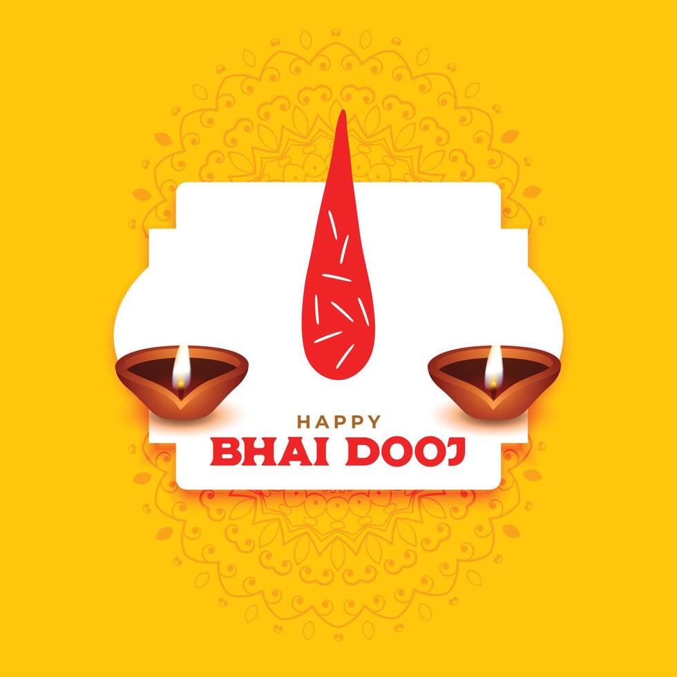 Happy bhai dooj greeting with tilak and diya background vector