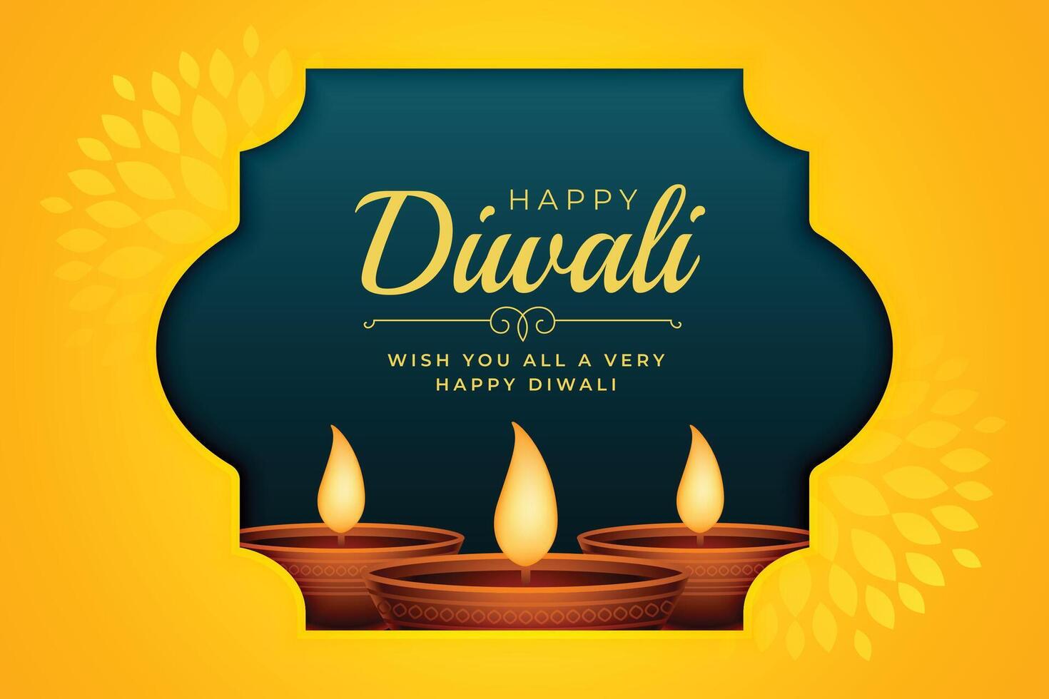 shubh deepavali wishes card with diya in floral background vector