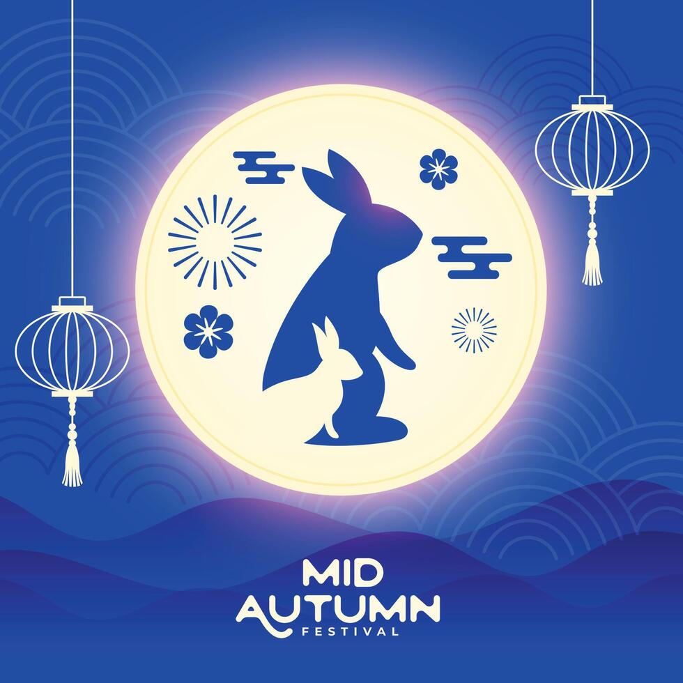 beautiful moon mid autumn festival blue scene background vector