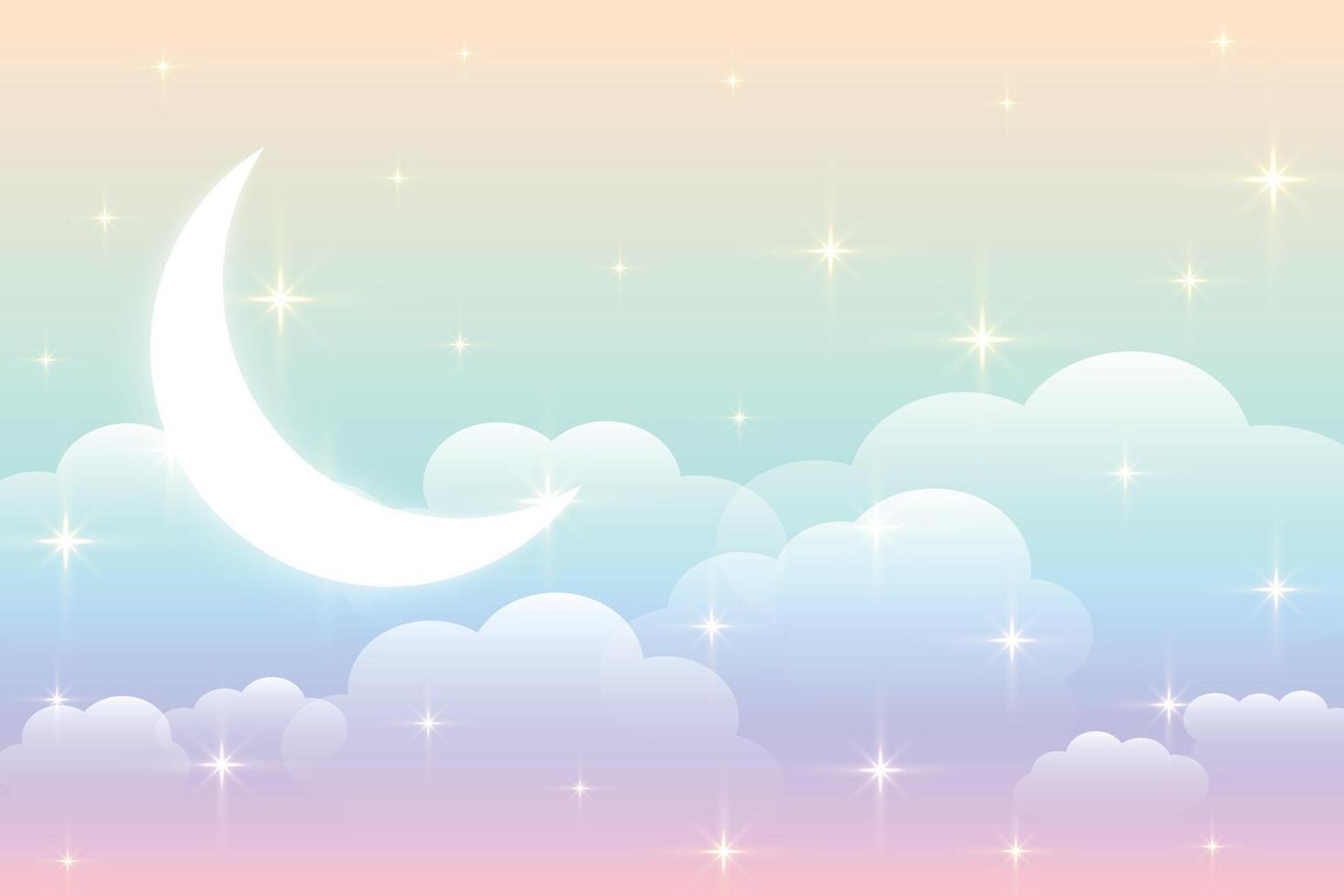 sky rainbow background with glowing moon design vector