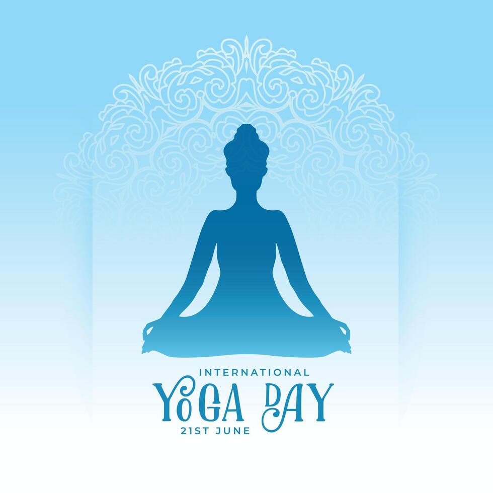 internacional yoga día azul póster diseño vector