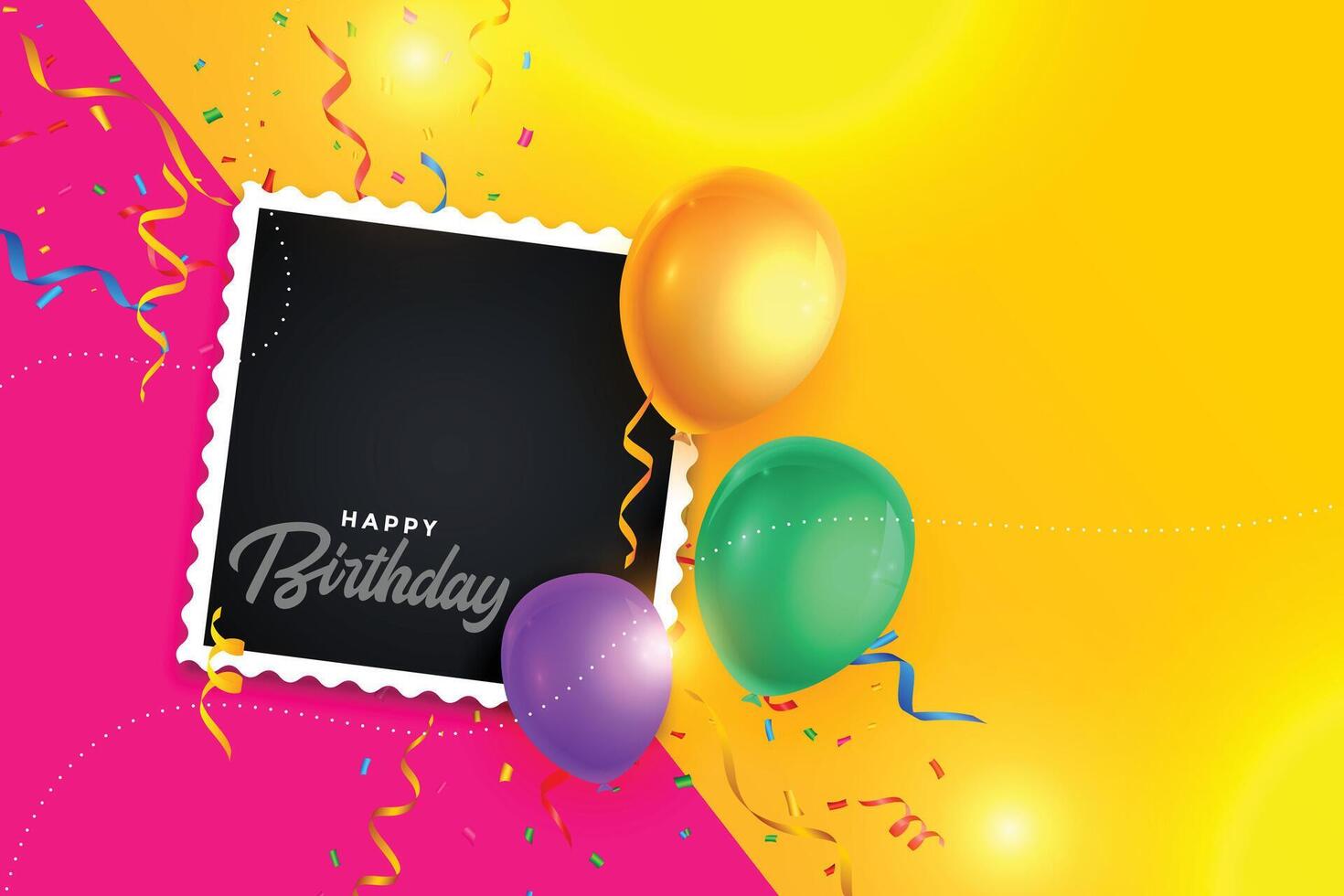 funky happy birthday celebration card with photo frame vector