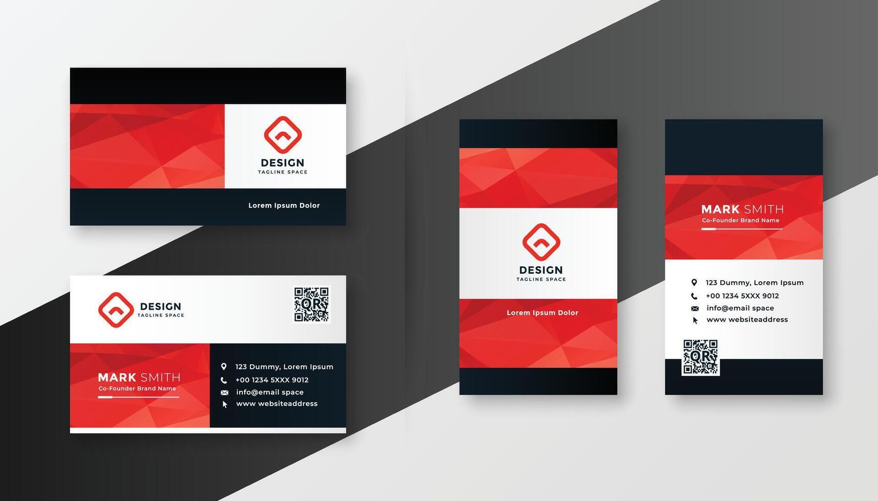 geometric red theme company business card design vector