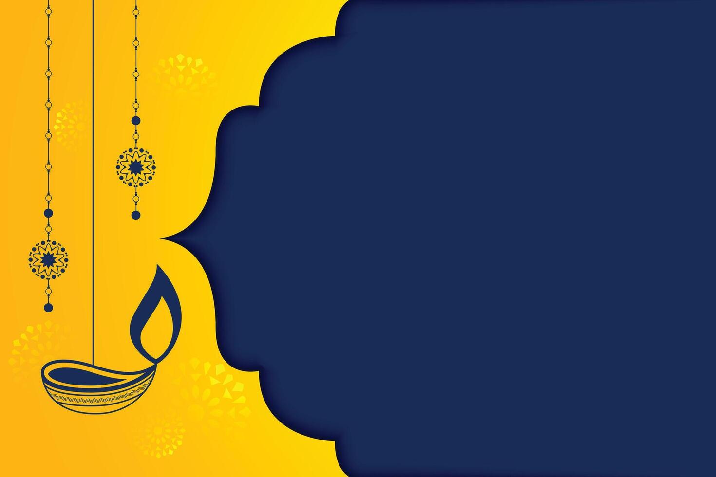 happy diwali banner with hanging diya or lamp and text space vector