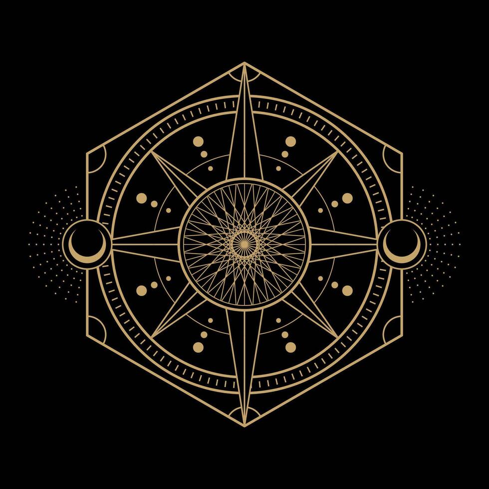 mysterious golden magical hexagonal logo vector design