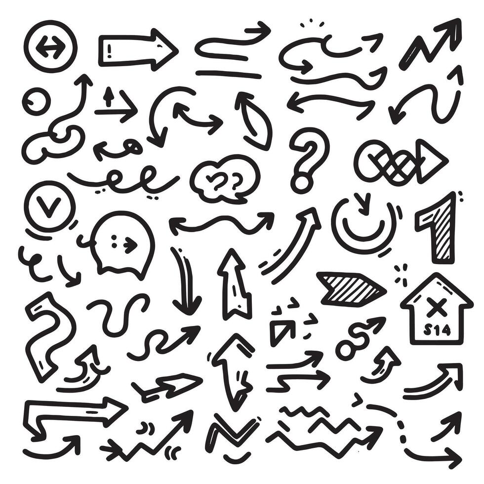 A Collection of Scribble Arrow Strokes in Varied Sizes and Directions vector