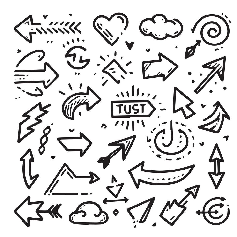 A Collection of Scribble Arrow Strokes in Varied Sizes and Directions vector