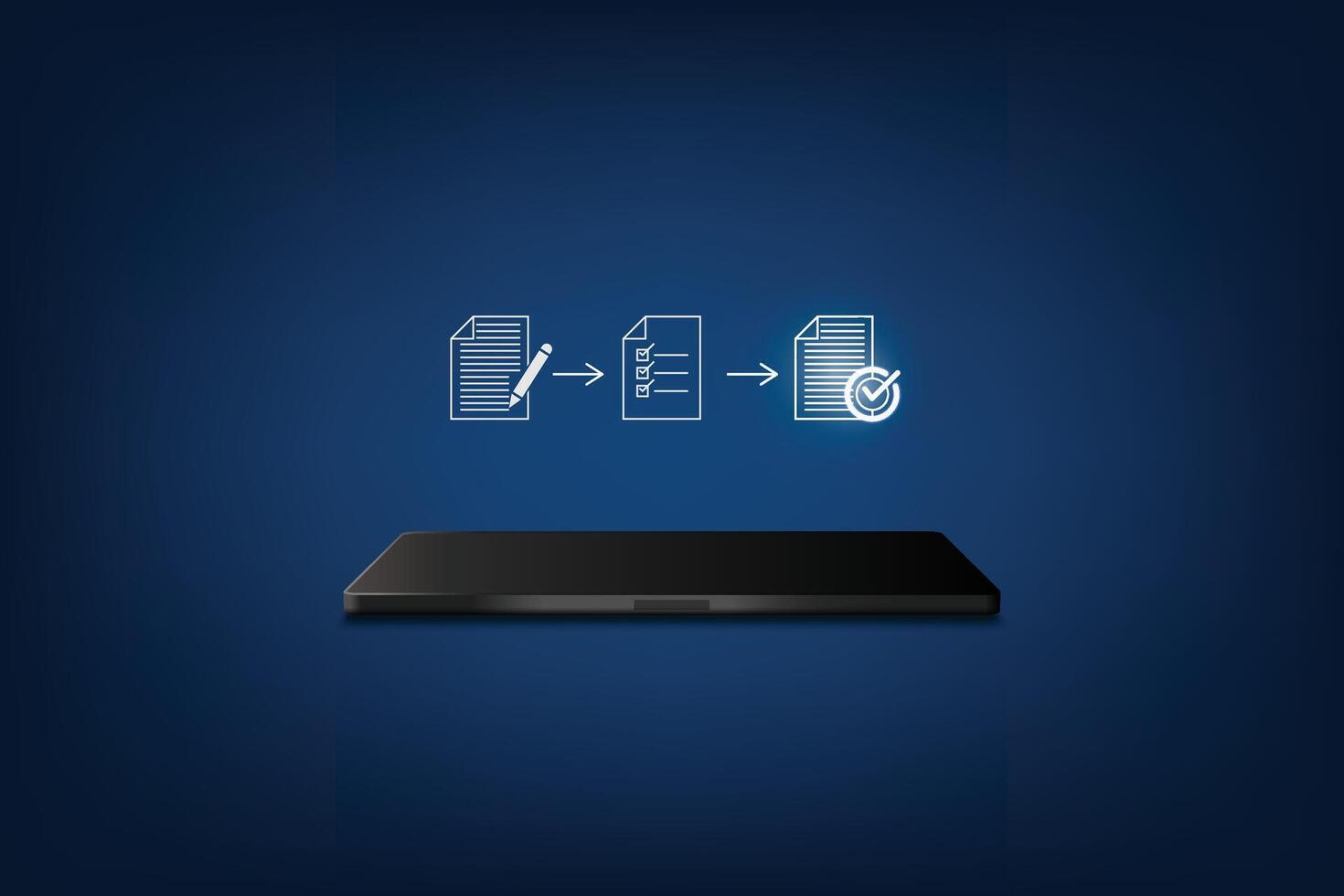 Tablet with correct sign mark and document icon for prepare check and approve document , Quality assurance and ISO guarantee concept. vector