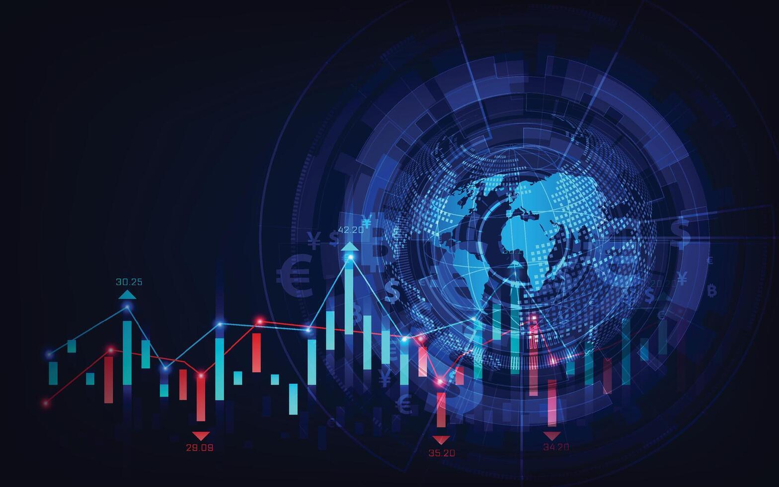 mercado de valores o gráfico de comercio de divisas en concepto gráfico adecuado para la inversión financiera o la idea de negocio de tendencias económicas y todo el diseño de obras de arte. vector