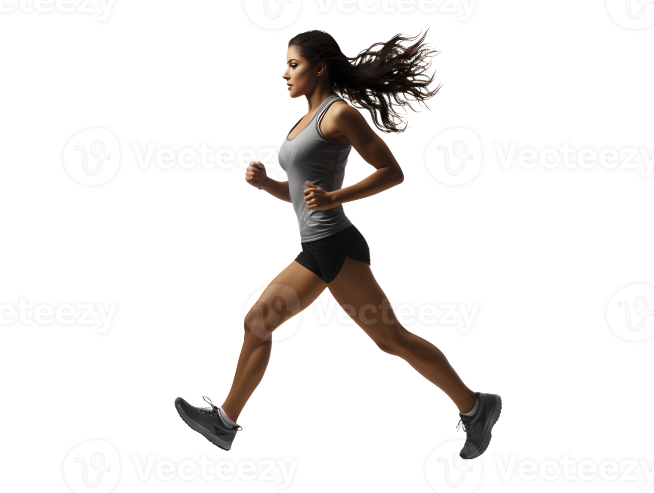 AI generated Fit Young Woman Running Isolated on Transparent Background. Generative Ai png