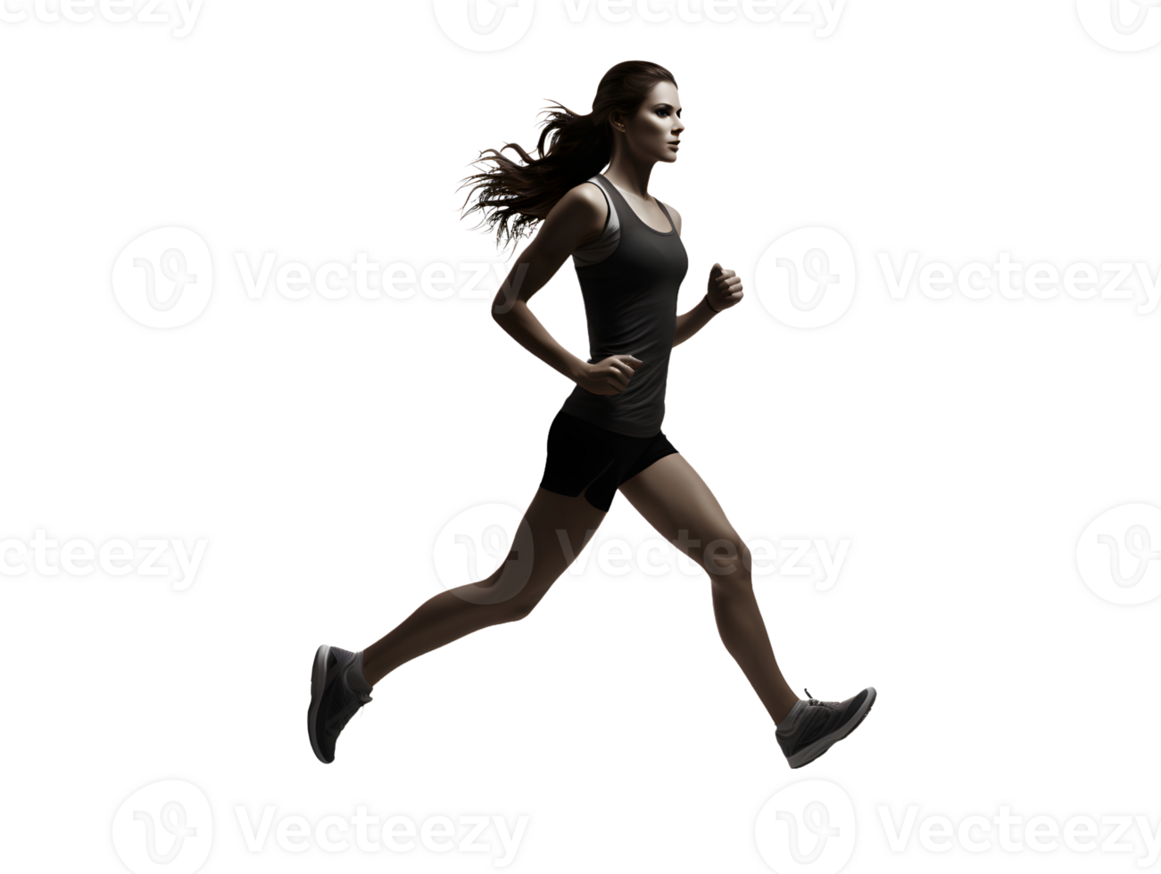 AI generated Fit Young Woman Running Isolated on Transparent Background. Generative Ai png