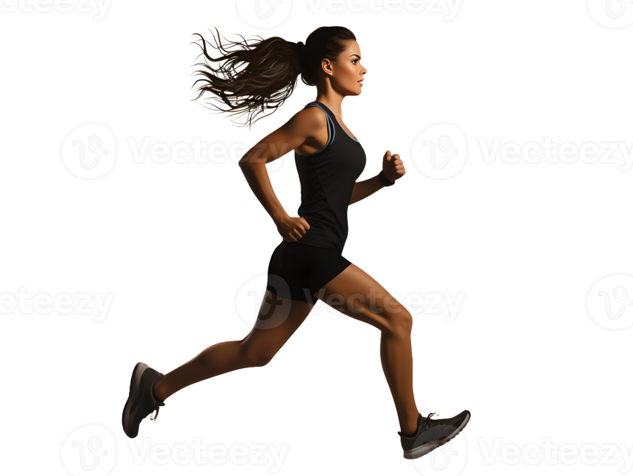 AI generated Fit Young Woman Running Isolated on Transparent Background. Generative Ai png