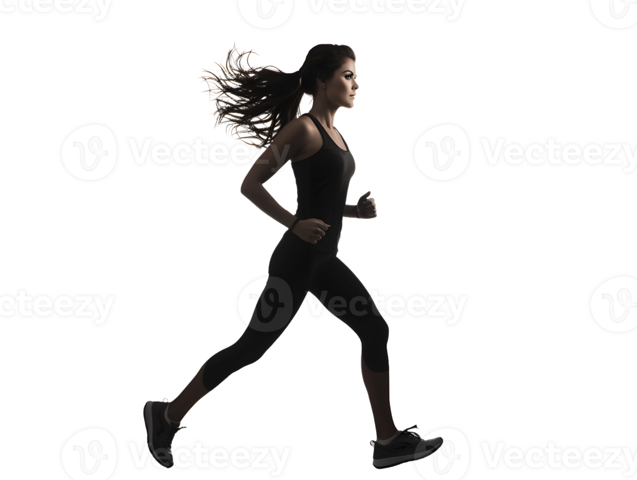 AI generated Fit Young Woman Running Isolated on Transparent Background. Generative Ai png