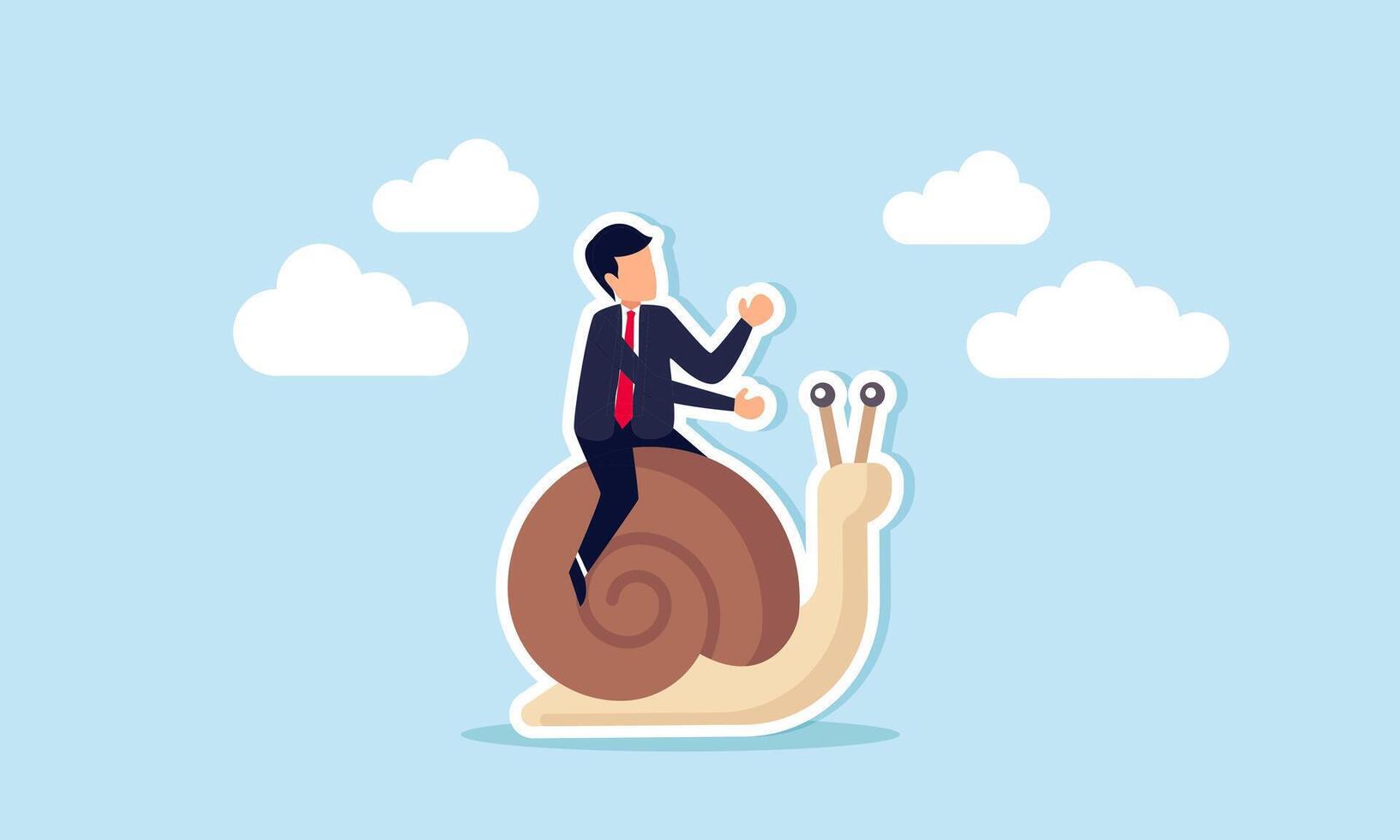 Slow growth and foolish mistakes hinder progress. A leader akin to a slow snail fails to reach goals, losing in business competition vector