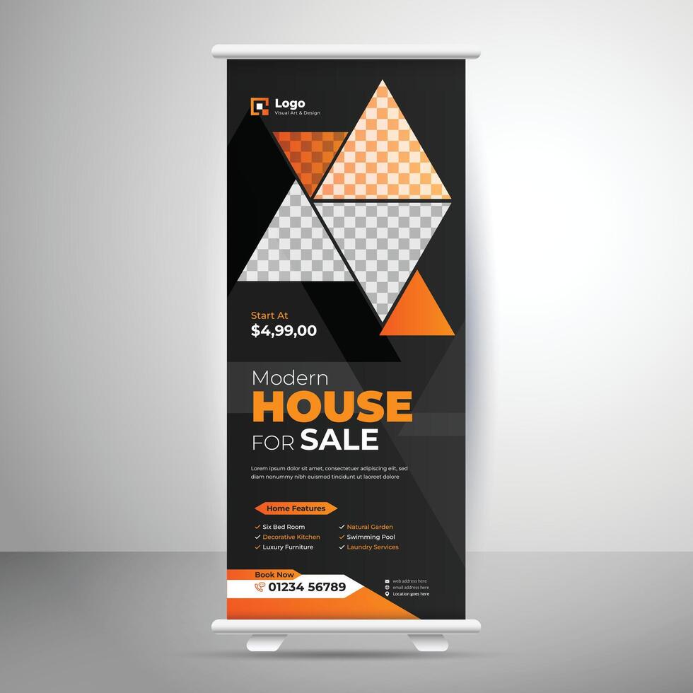 Modern house for sale rollup banner template, Standee rollup banner, x banner template vector