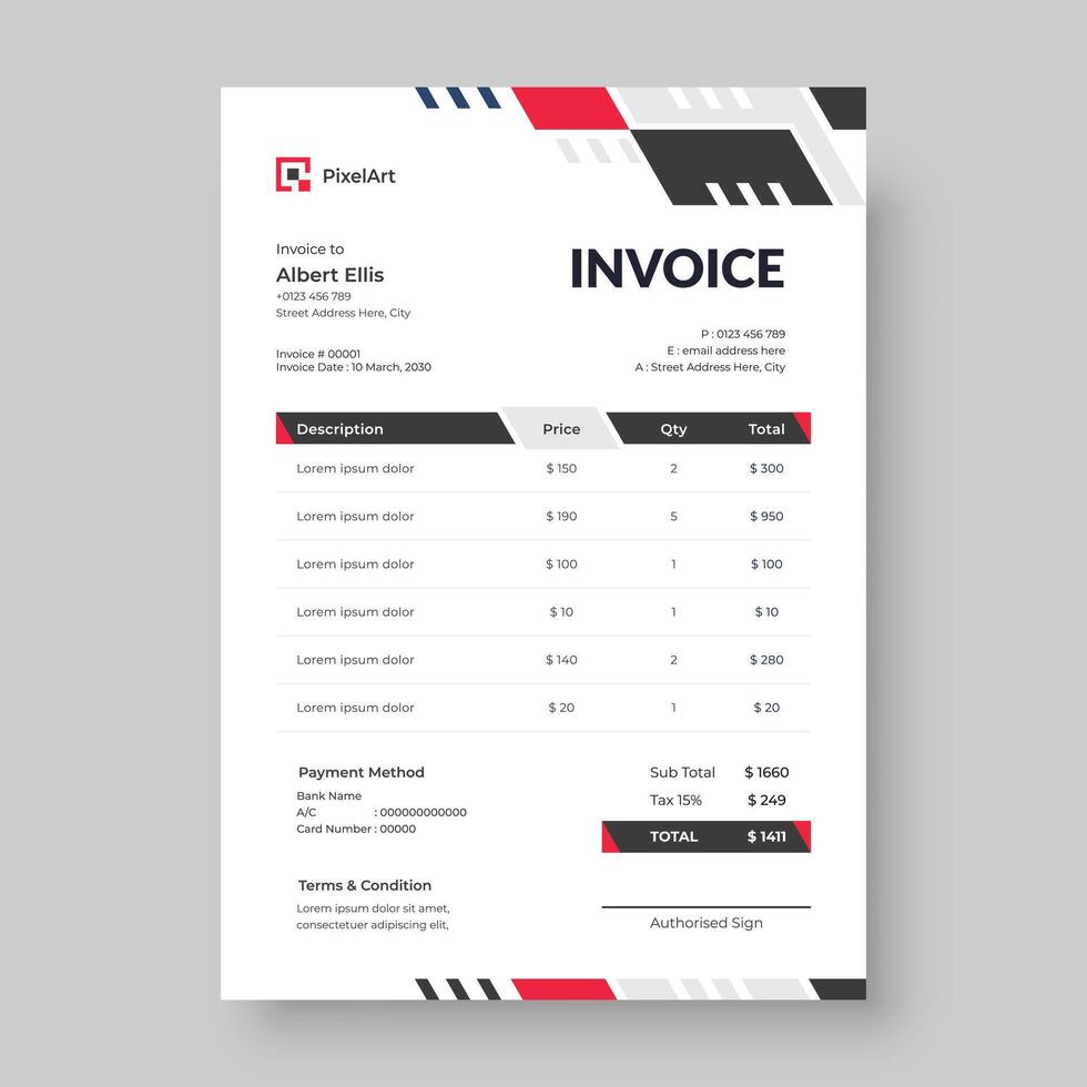 Minimal Corporate Business Invoice design template, Business Stationery Design vector