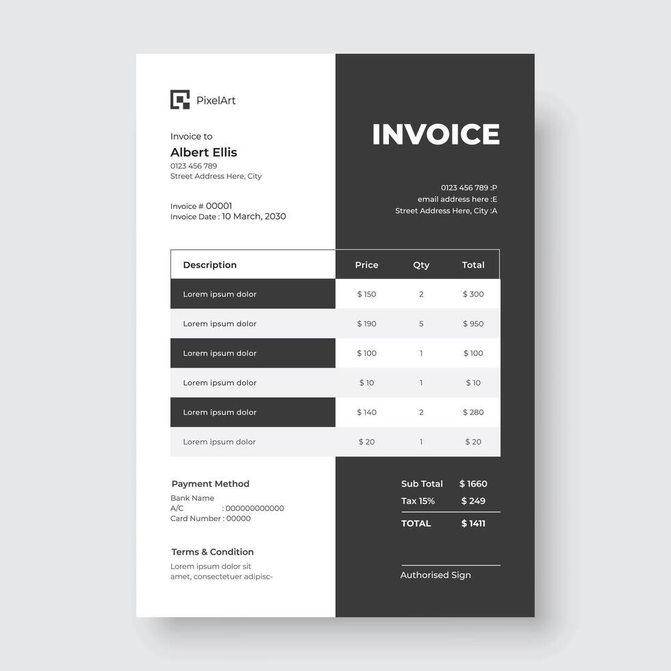 Minimal Corporate Business Invoice design template, Business Stationery Design vector