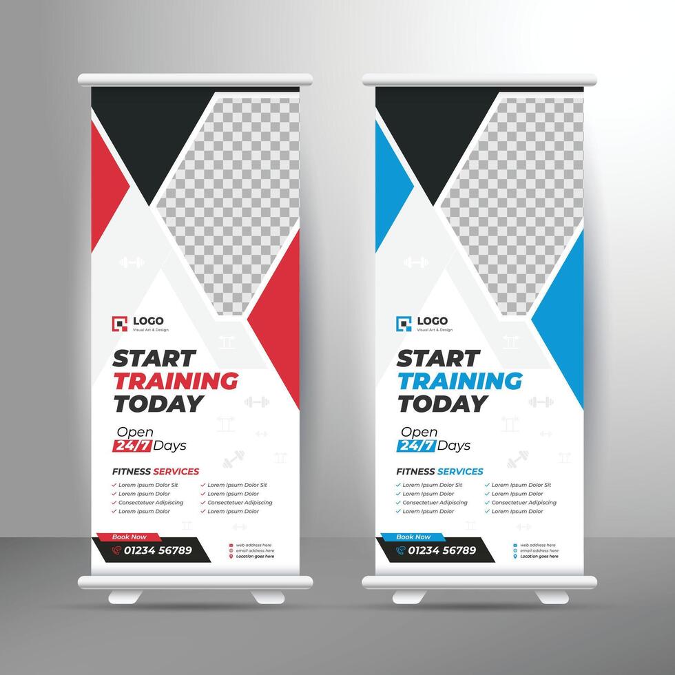 Start training today Fitness gym business Rollup banner design vector