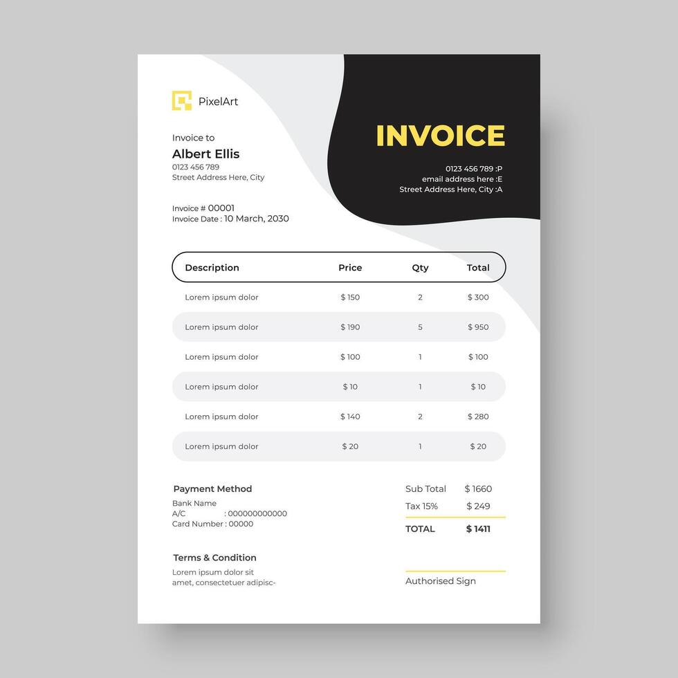 Corporate invoice design stationery template vector