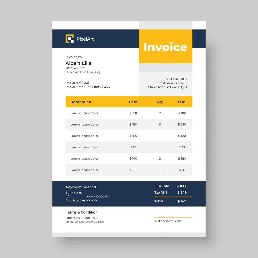 Corporate invoice design stationery template vector