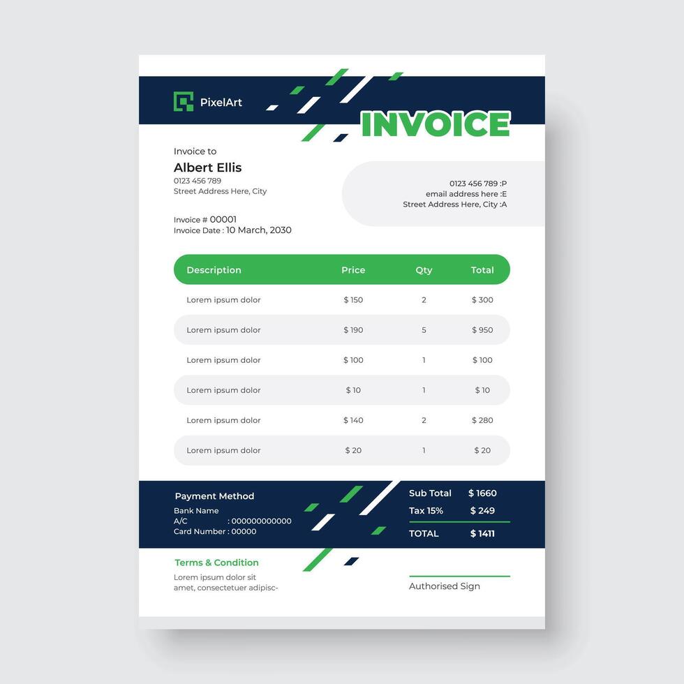 Minimal Corporate Business Invoice design template, Business Stationery Design vector