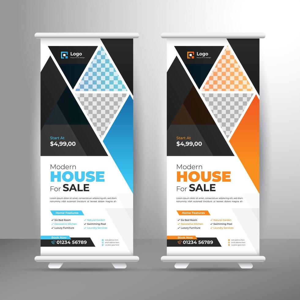 Modern house for sale rollup banner template, Standee rollup banner, x banner template vector