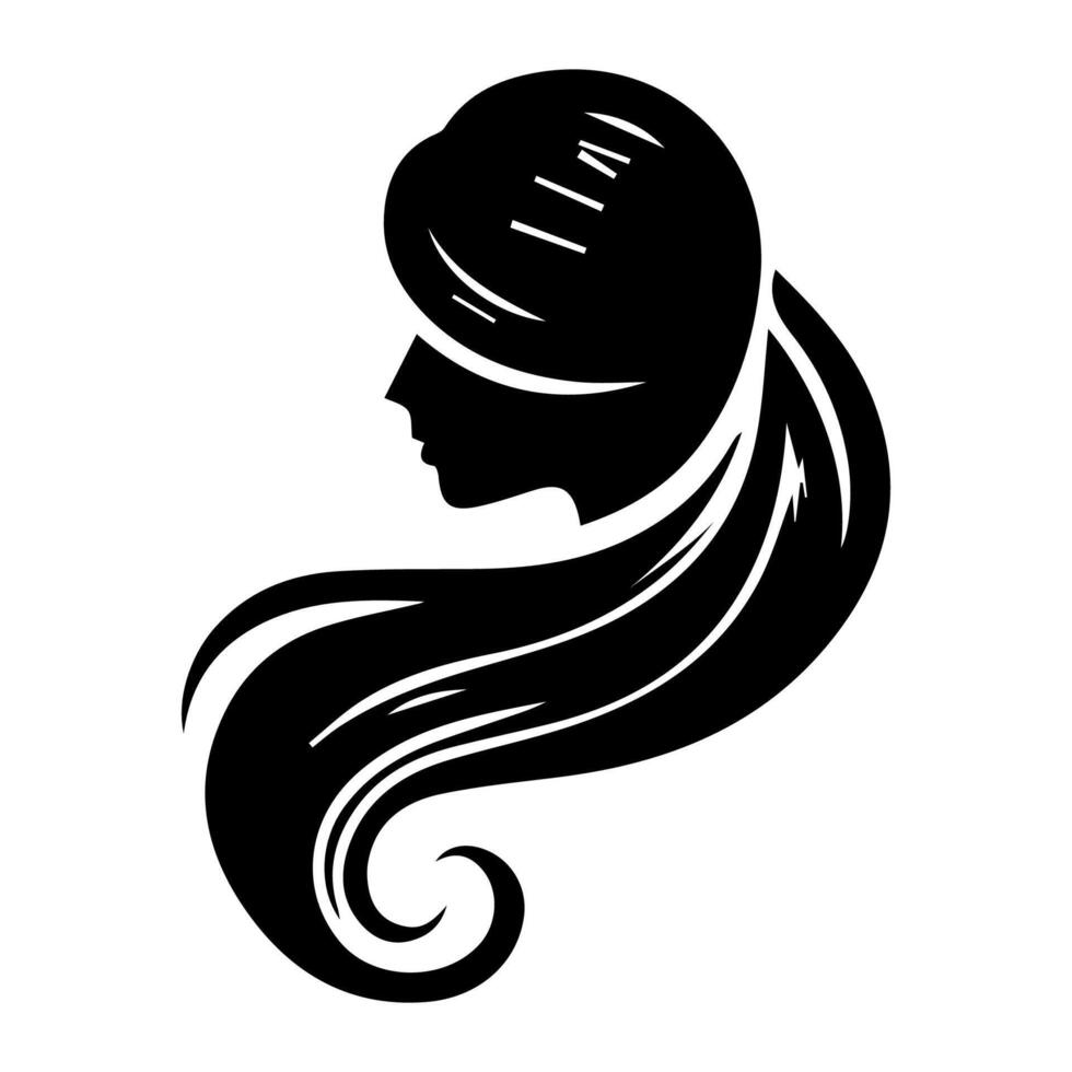 Woman head silhouette, face profile, vignette. Hand drawn vector illustration, isolated on white background. Design for invitation, greeting card, vintage style.