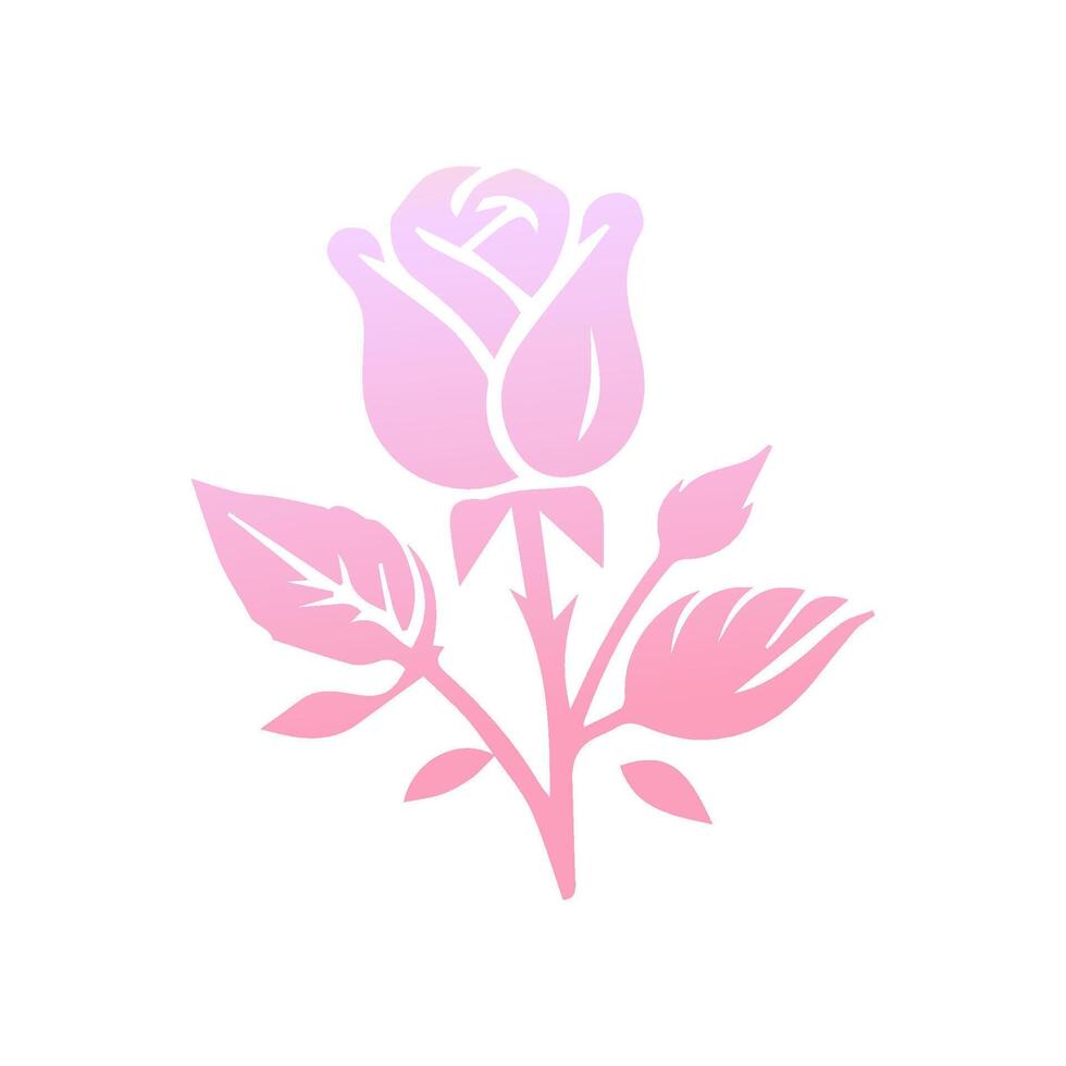 Rose flower of blooming plant. Garden rose isolated icon of pink blossom, petal and bud with green stem and leaf for romantic floral decoration, wedding bouquet and valentine greeting card vector