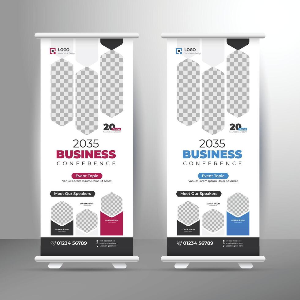 Business Conference Rollup Banner Design Template, Conference Rollup Banner Template Vector Design