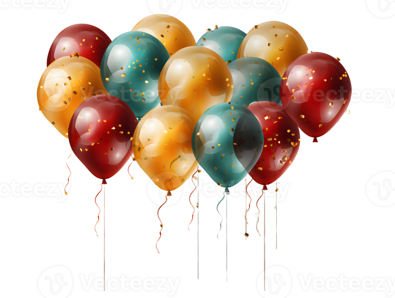 AI generated Bunch of Colorful Balloons with Confetti Isolated on Transparent Background. Floating Helium Balloons. Generative Ai png