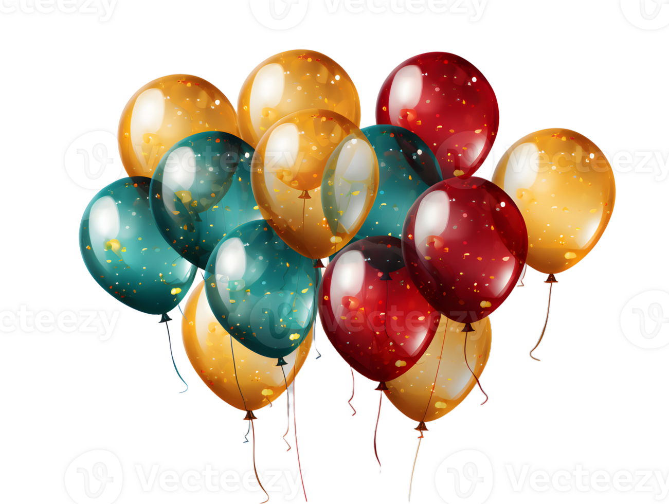 AI generated Bunch of Colorful Balloons with Confetti Isolated on Transparent Background. Floating Helium Balloons. Generative Ai png