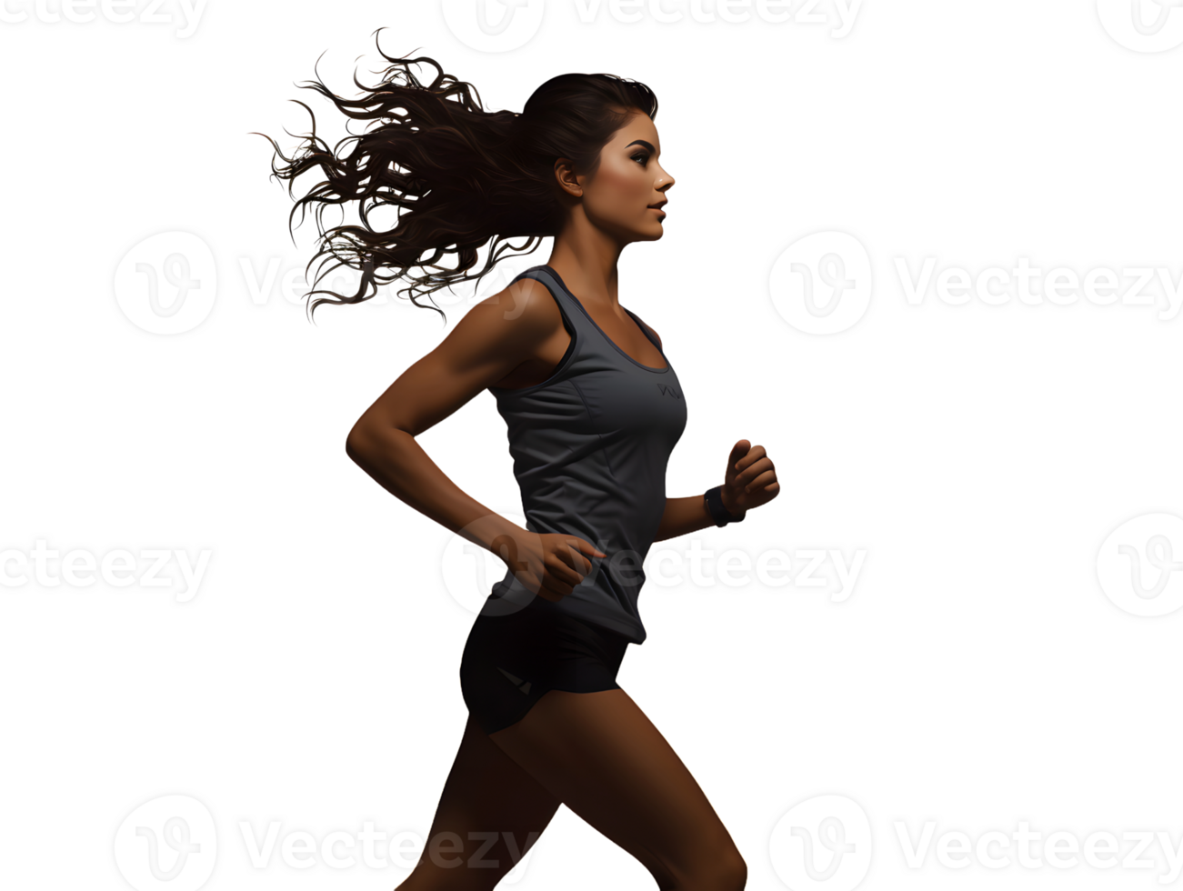 AI generated Fit Young Woman Running Isolated on Transparent Background. Generative Ai png