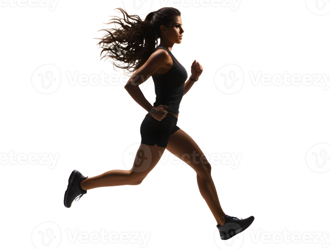 AI generated Fit Young Woman Running Isolated on Transparent Background. Generative Ai png