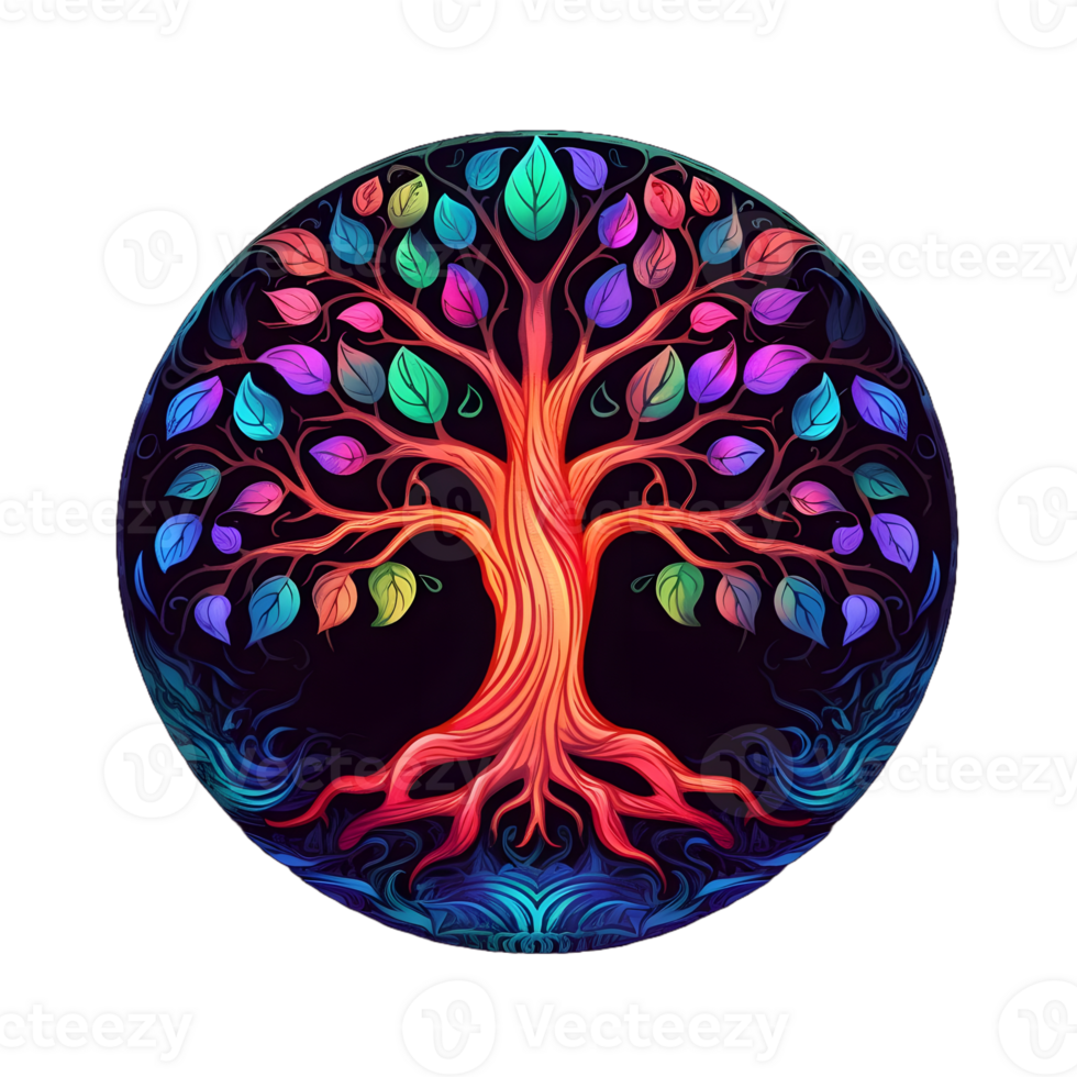 AI generated Colorful Tree of Life Illustration with Round Shape Isolated on Transparent Background. Generative Ai png