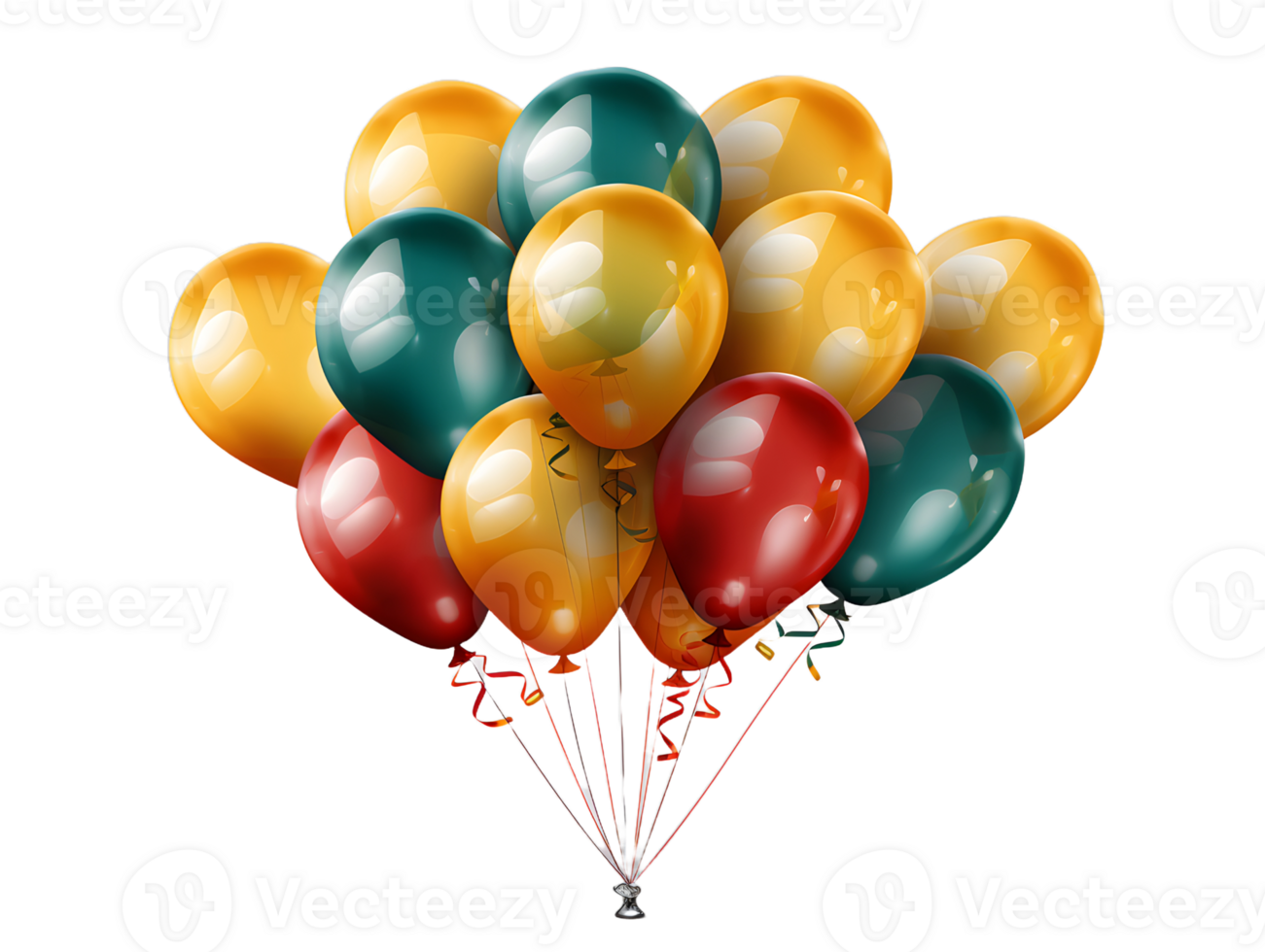 AI generated Bunch of Colorful Balloons with Confetti Isolated on Transparent Background. Floating Helium Balloons. Generative Ai png