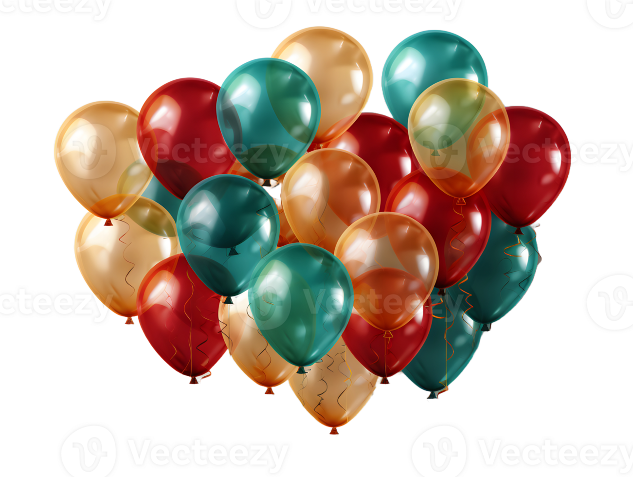 AI generated Bunch of Colorful Balloons with Confetti Isolated on Transparent Background. Floating Helium Balloons. Generative Ai png