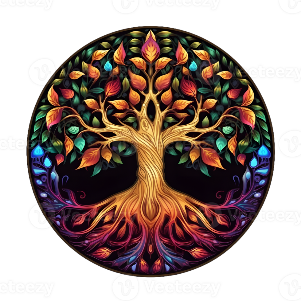 AI generated Colorful Tree of Life Illustration with Round Shape Isolated on Transparent Background. Generative Ai png