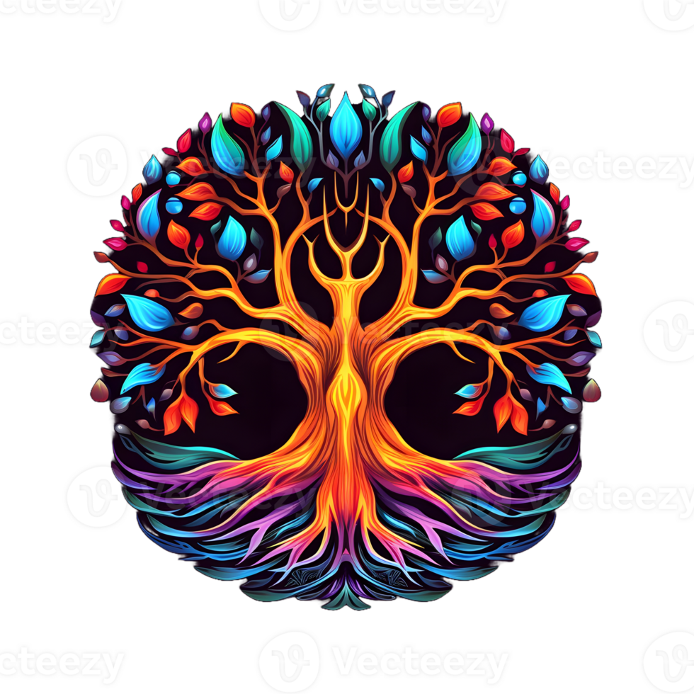 AI generated Colorful Tree of Life Illustration with Round Shape Isolated on Transparent Background. Generative Ai png
