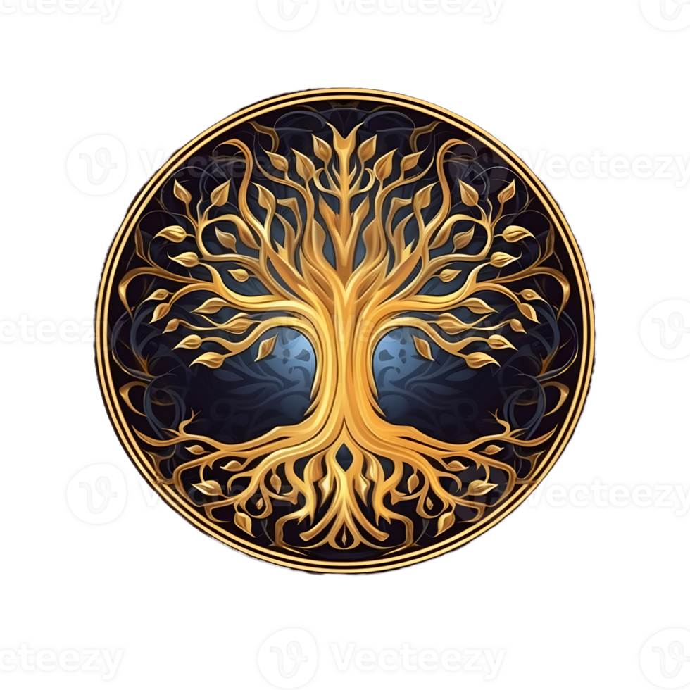 AI generated Golden Tree of Life Illustration with Round Shape Isolated on Transparent Background. Generative Ai png