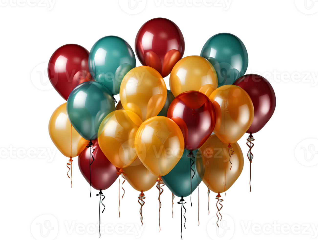 AI generated Bunch of Colorful Balloons with Confetti Isolated on Transparent Background. Floating Helium Balloons. Generative Ai png