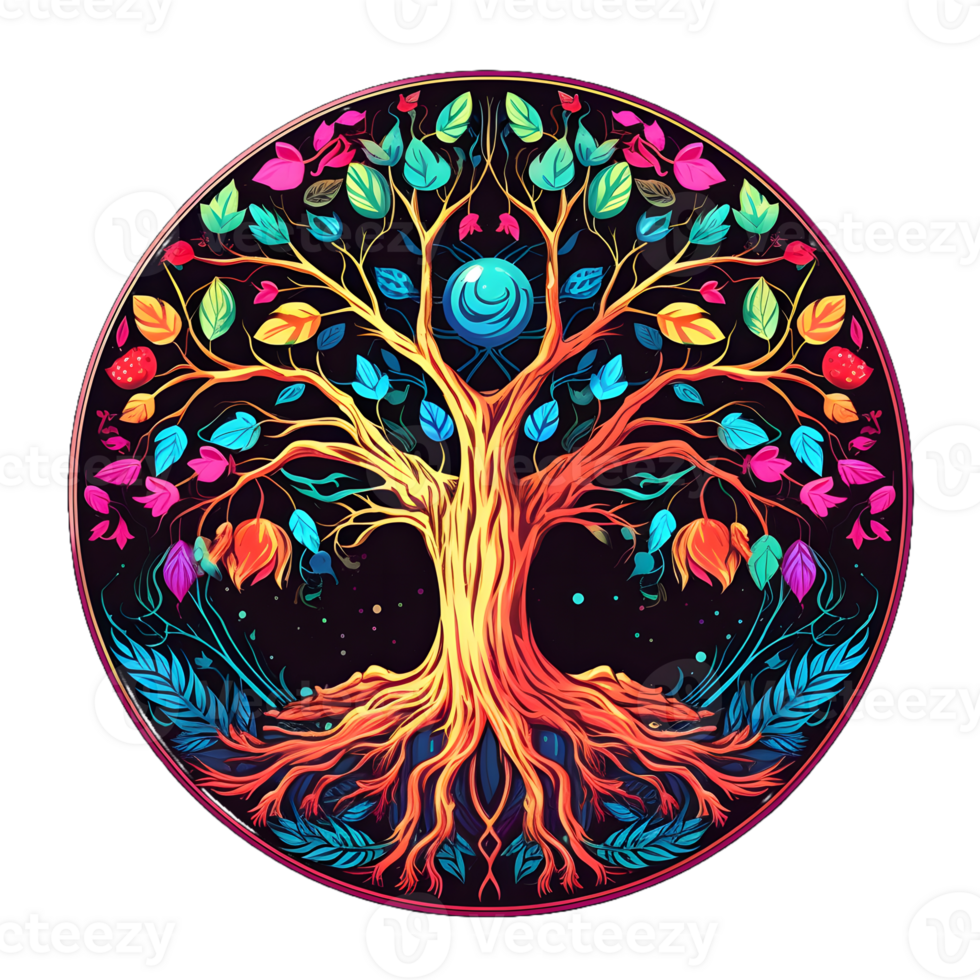 AI generated Colorful Tree of Life Illustration with Round Shape Isolated on Transparent Background. Generative Ai png