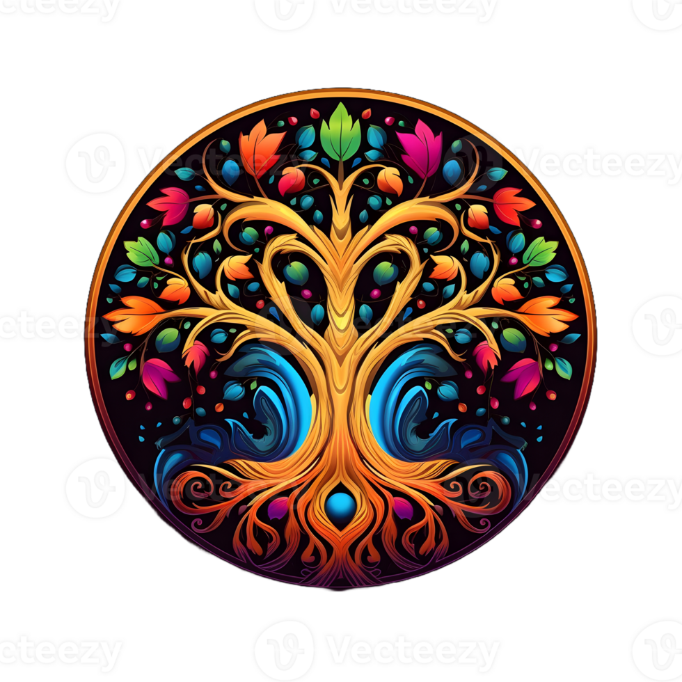 AI generated Colorful Tree of Life Illustration with Round Shape Isolated on Transparent Background. Generative Ai png