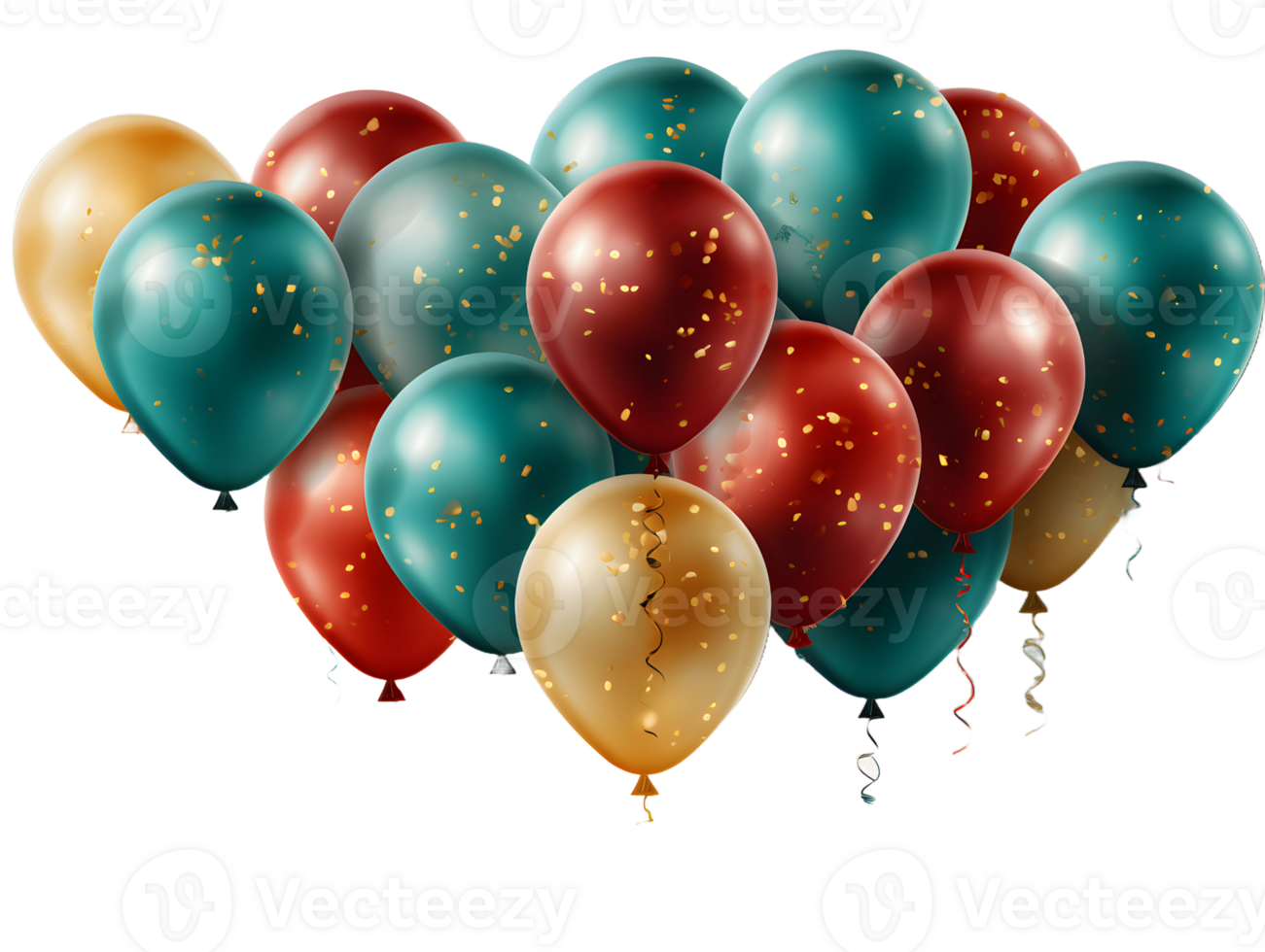 ai généré bouquet de coloré des ballons avec confettis isolé sur transparent Contexte. flottant hélium des ballons. génératif ai png