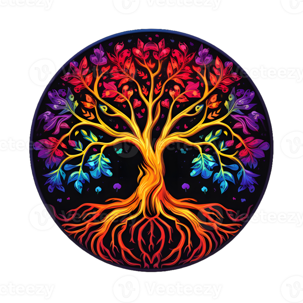 AI generated Colorful Tree of Life Illustration with Round Shape Isolated on Transparent Background. Generative Ai png