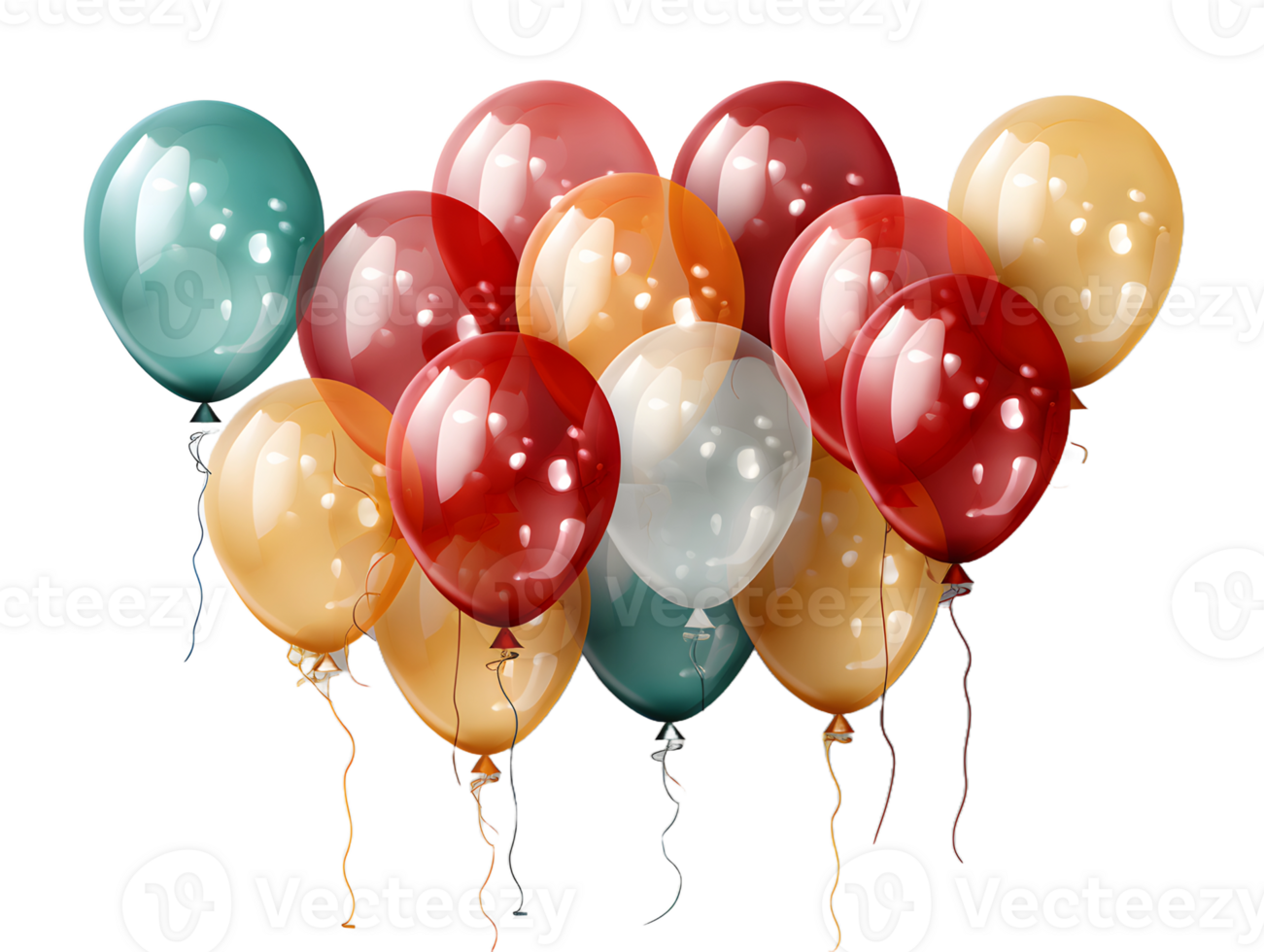 AI generated Bunch of Colorful Balloons with Confetti Isolated on Transparent Background. Floating Helium Balloons. Generative Ai png