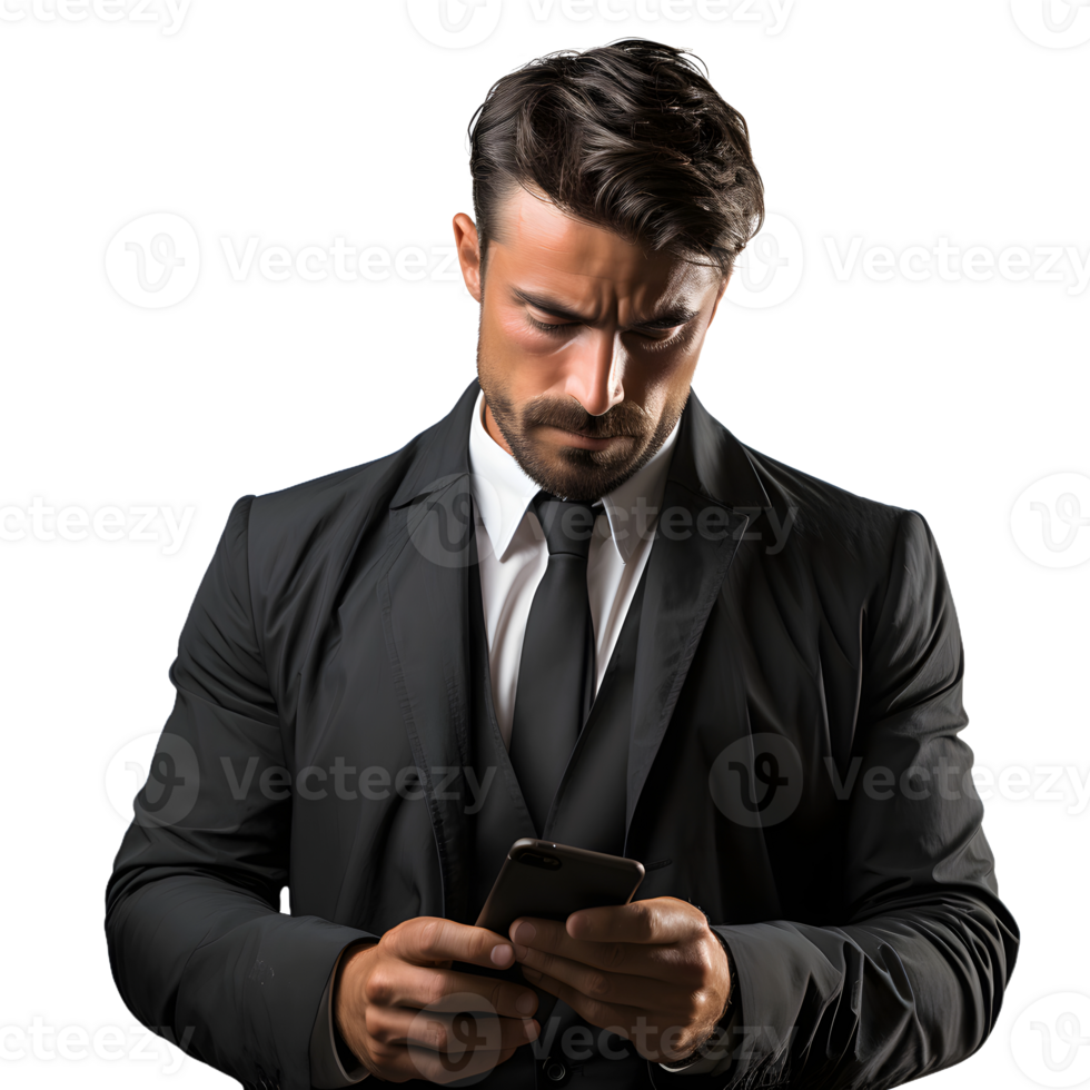 AI generated Young Man Using Smartphone Isolated on Transparent Background. Generative Ai png